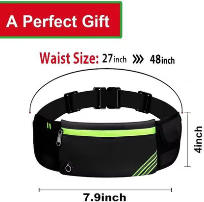 Reflective fitness belt showing phone pocket design