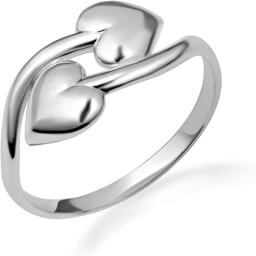 .925 Sterling Silver Double Heart Love Band Ring with Multiple Ring Size