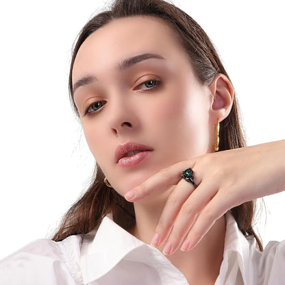 Engagement Rings for Women AAA+ Heart Cubic Zirconia Promise Rings for Her Womens Rings Black Gold Gothic Rings Christmas Gifts Fashion Wedding Rings Statement Rings for Women