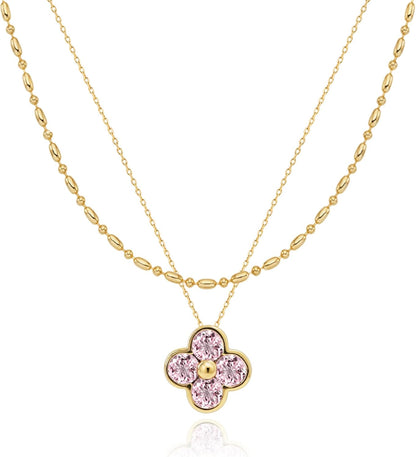 Layered Necklace for Women, 2 Strand Stainless Steel Chains with Clover, Butterfly or Heart Pendant, Dainty Fashion Jewelry Gift