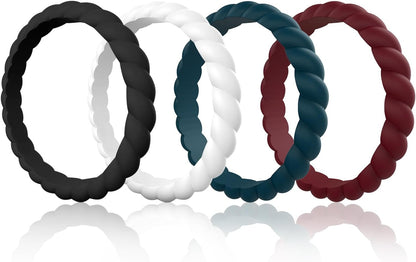 Egnaro Silicone Wedding Ring for Women,Thin and Stackble Braided Rubber Wedding Bands,No-Toxic,Skin Safe