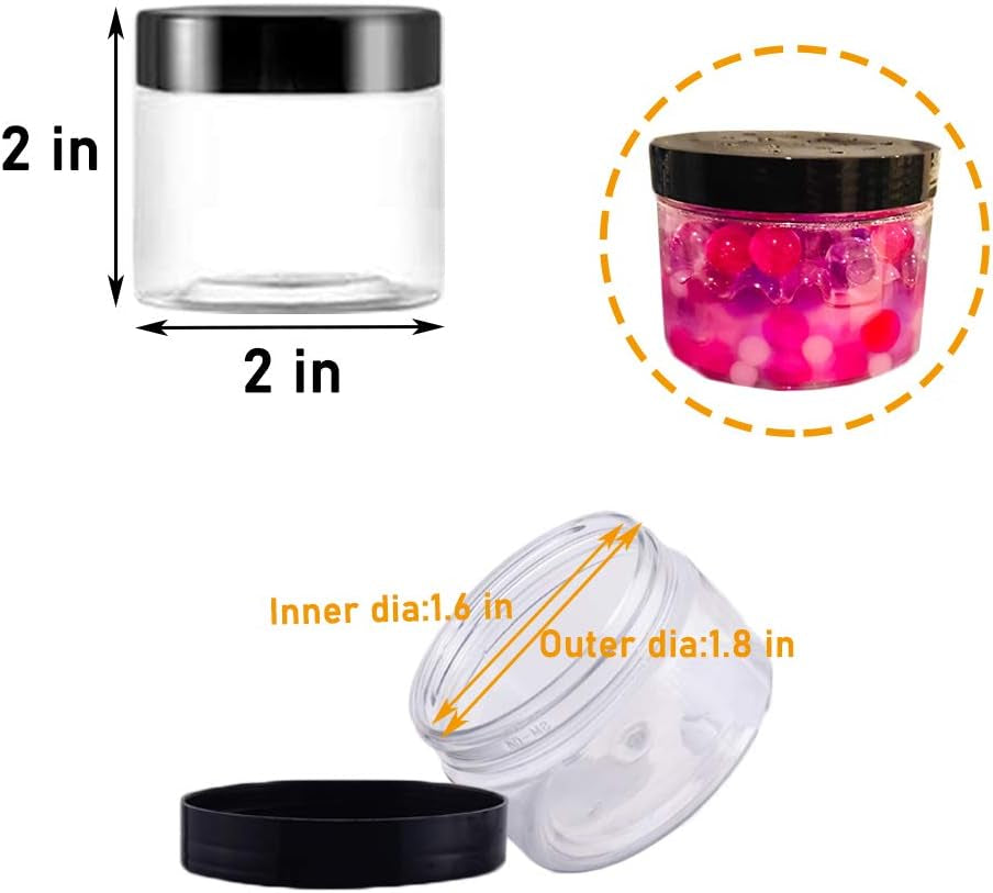 20 Pack 2 Oz Clear Plastic round Slime Containers,Empty Plastic Storage Jars with Black Lids,Refillable Storage Container for Slime,Cosmetic,Cream,Paint,Jewelry