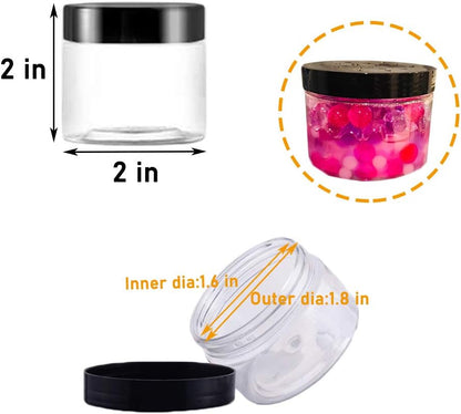 20 Pack 2 Oz Clear Plastic round Slime Containers,Empty Plastic Storage Jars with Black Lids,Refillable Storage Container for Slime,Cosmetic,Cream,Paint,Jewelry