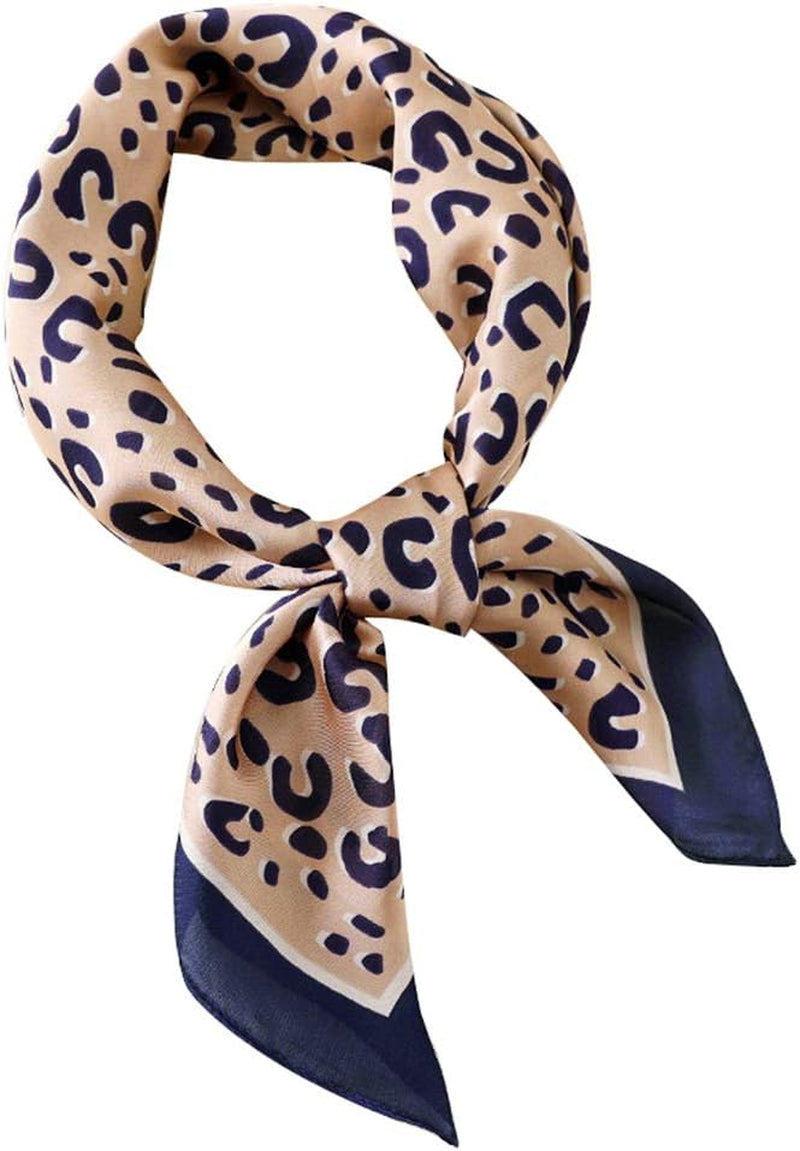 GERINLY Silk Hair Scarf Animal Print Leopard Neck Scarf Summer Neckerchief for Women Bag Purse Accessory
