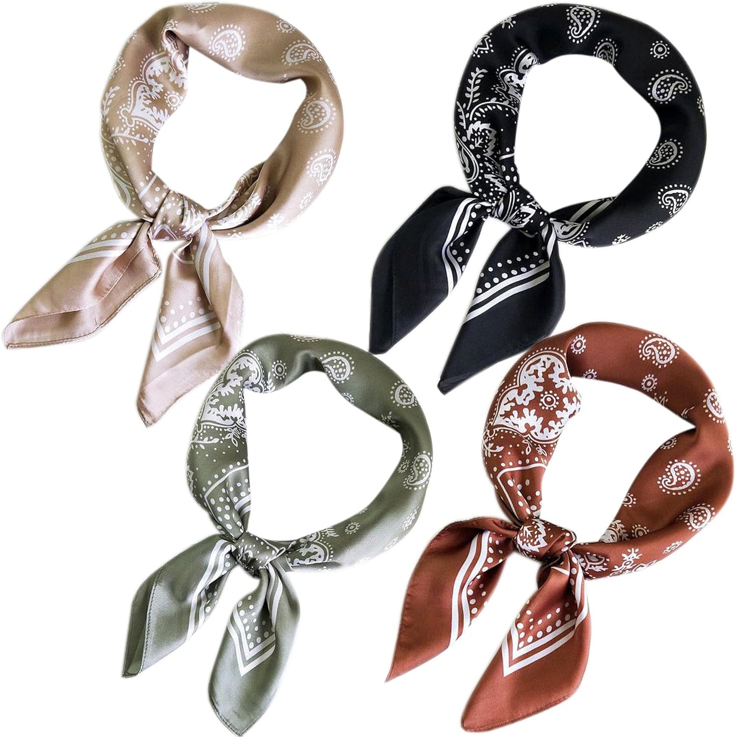 4Pcs Silk Feeling Scarf Square Satin Head Scarf for Women Neck Hair Scarves Wraps Headscarf Hair Bandanas Night Sleeping Wrapping, 26.5×26.5 Inches
