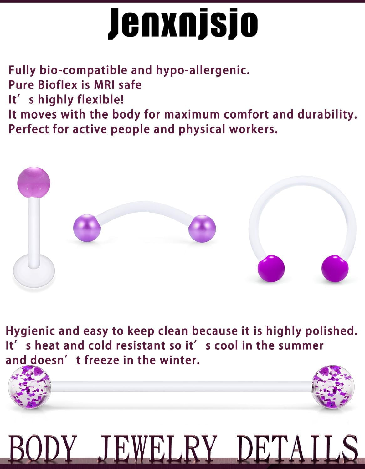 Jenxnjsjo Clear/Pink/Purple Lip Septum Rings Eyebrow Industrial Smiley Piercing Jewelry Plastic Cartilage Helix Tragus Daith Earrings Vertical Labret Medusa Retainers Kits for Surgery Work Sports