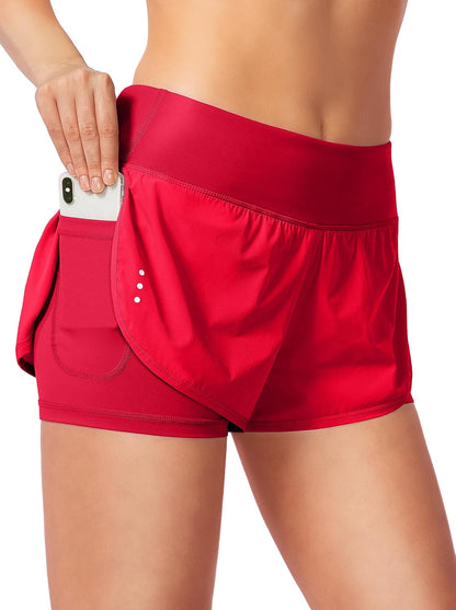 Soothfeel Women'S Running Shorts with Zipper Pocket 2 in 1 High Wasited Workout Athletic Gym Yoga Spandex Shorts for Women