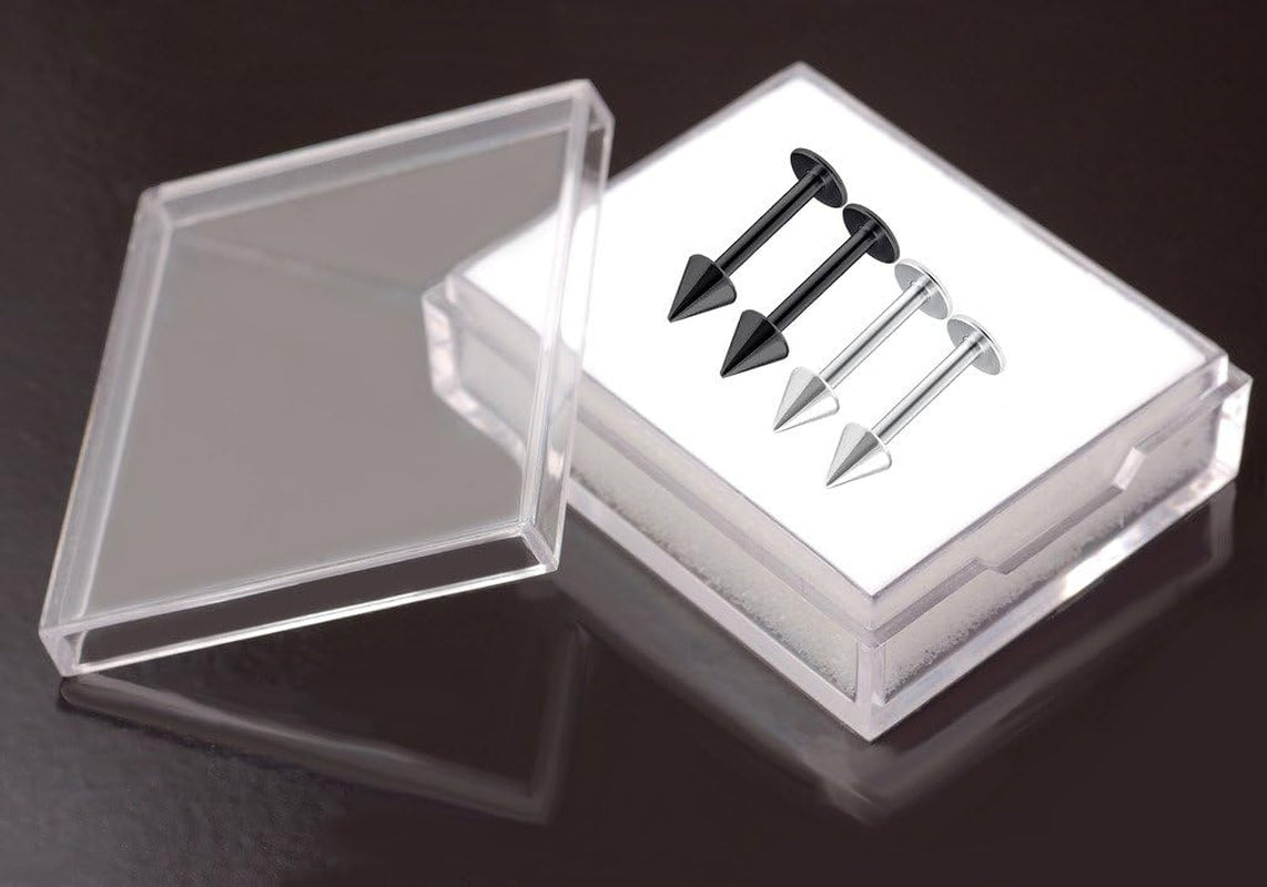 Bodyjewelrytrend 4Pcs 16G Labret Stud Lip Ring Cartilage Tragus Snakebite Monroe Triple Forward Helix Conch Medusa Lobe Black Spike Pick Size