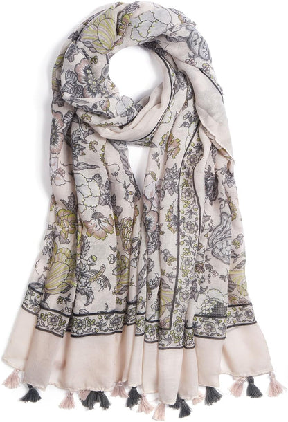 Scarf for Women Lightweight Soft Floral Leopard Printed Scarves Fall Winter Fashion Shawl Wrap with Fringe