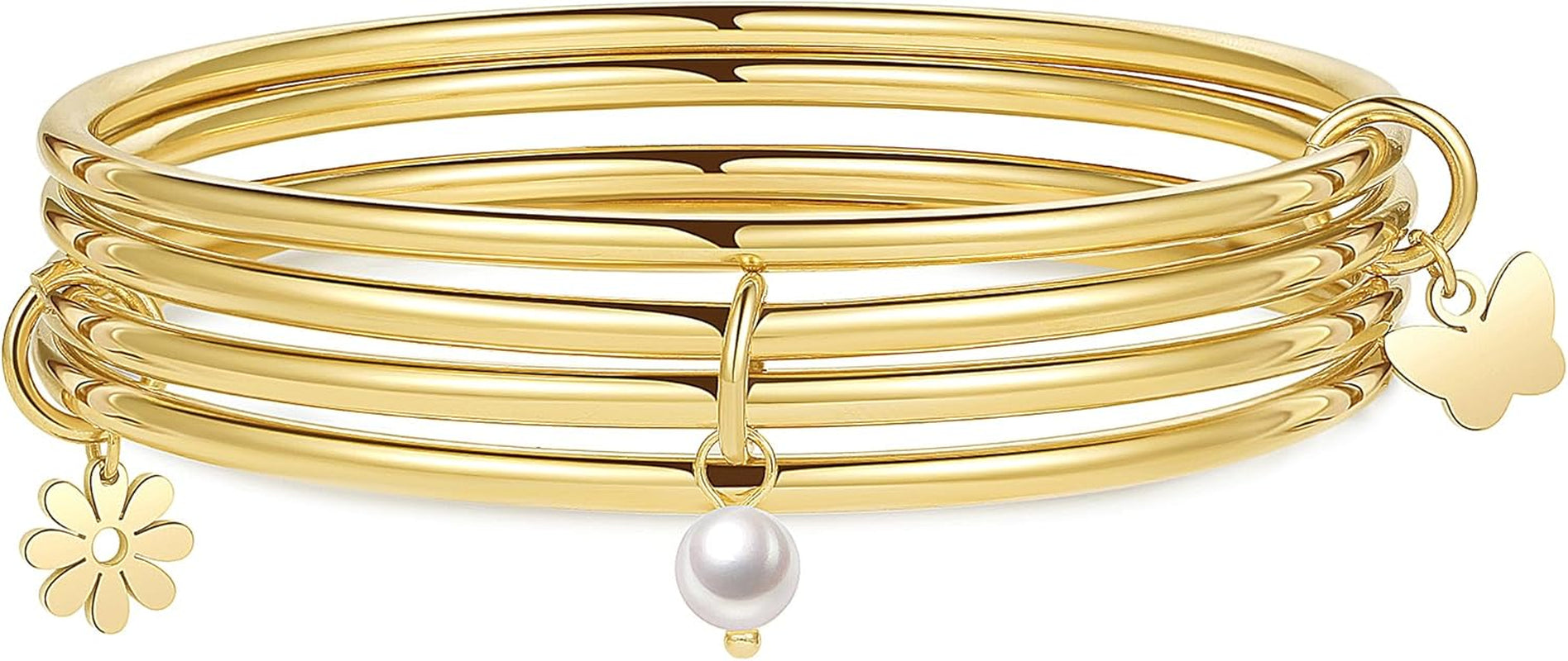 DS Bangle Bracelets for Women 18K Gold Plated Stainless Steel Layering Glossy Stackable Thin round Wire Cuff Bangle Bracelets Dainty Solid Polished Bracelet Minimalist Jewelry Best Gifts for Love