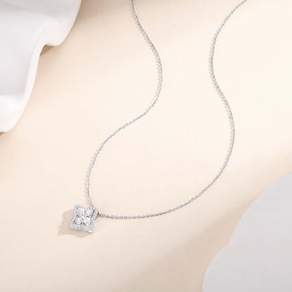 SUNFEEL Four Leaf Clover Necklace for Women, S925 Sterling Silver Cubic Zirconia Pendant Necklace Dainty Charm Adjustable Chain Lucky Necklaces for Women Jewelry Gift