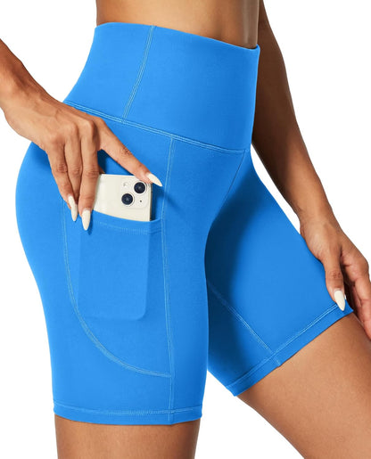 IUGA Biker Shorts Women 6" Tummy Control Workout Shorts Women with Pockets High Waisted Yoga Running Gym Spandex Compression