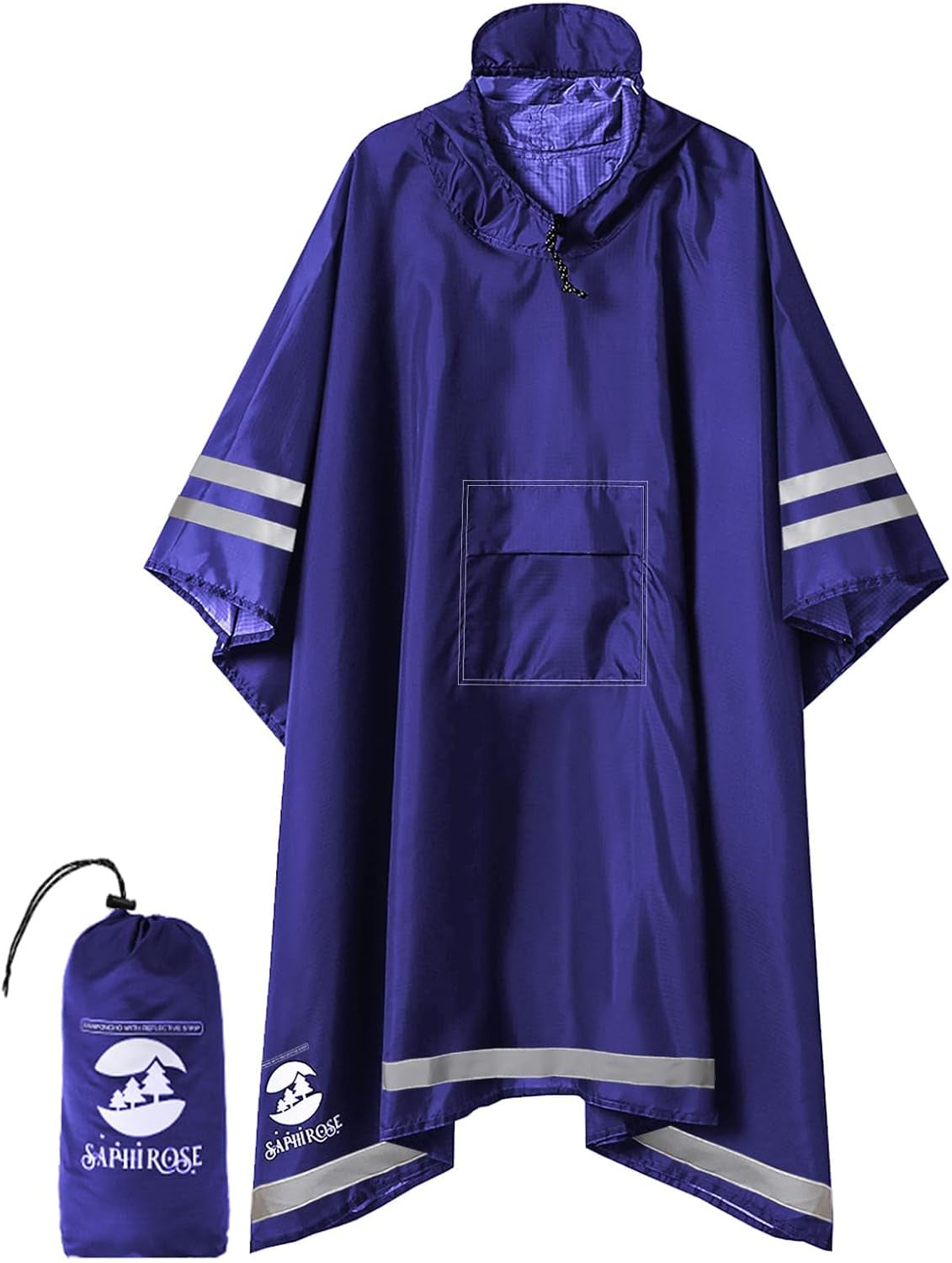 Saphirose Hooded Rain Poncho Waterproof Raincoat Jacket for Men Women Adults