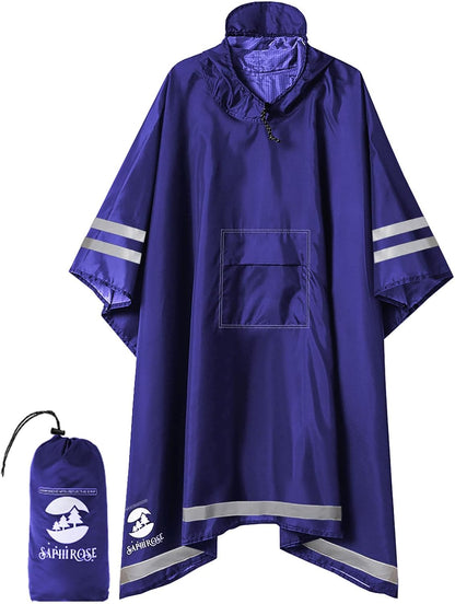 Saphirose Hooded Rain Poncho Waterproof Raincoat Jacket for Men Women Adults