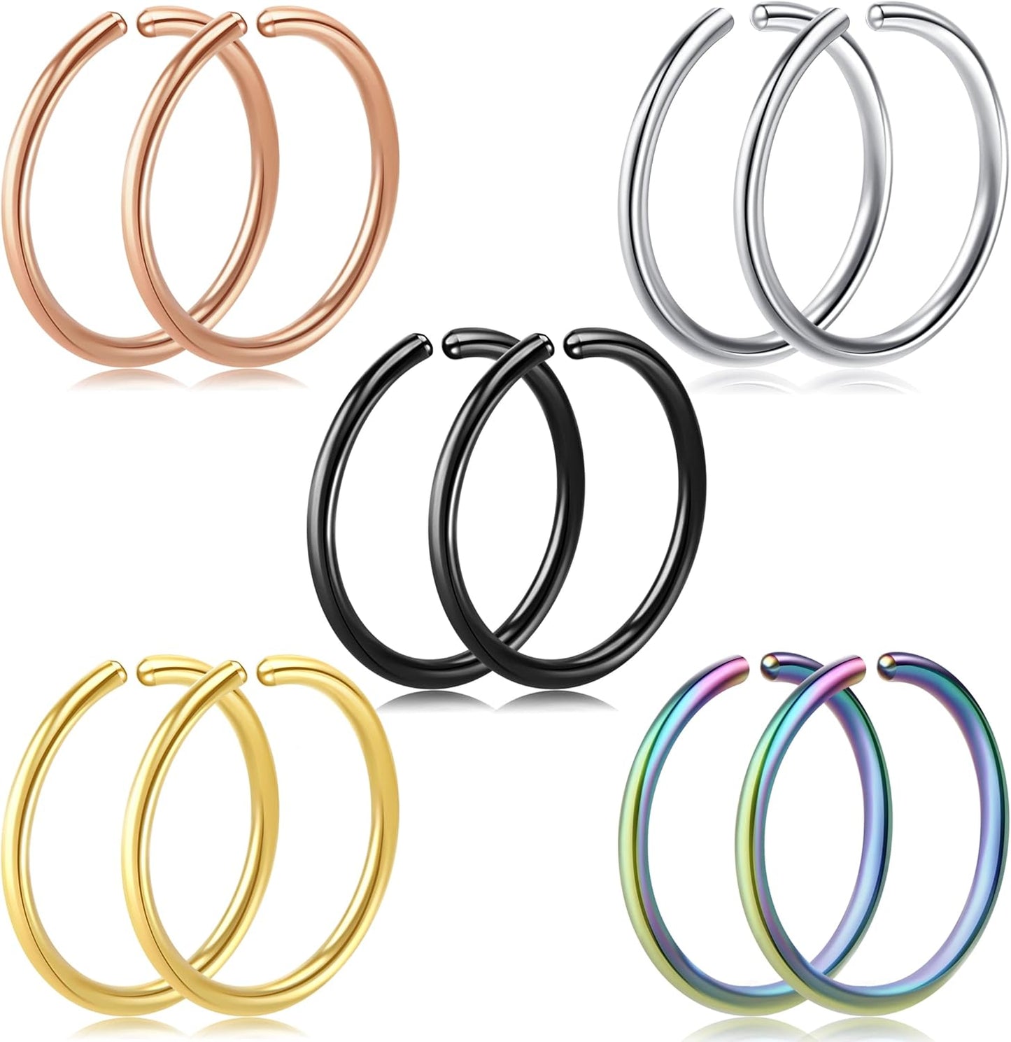 1-16Pcs 16G 18G 20G 22G Nose Rings Hoops Nose Piercings Fake Nose Ring Fake Septum Nose Ring Fake Lip Rings Fake Septum Piercing Fake Nose Piercing Fake Nose Hoop Faux Nose Rings Clip on Nose Cuffs Nose Piercing Jewelry Nose Rings for Women Men Nose Hoops