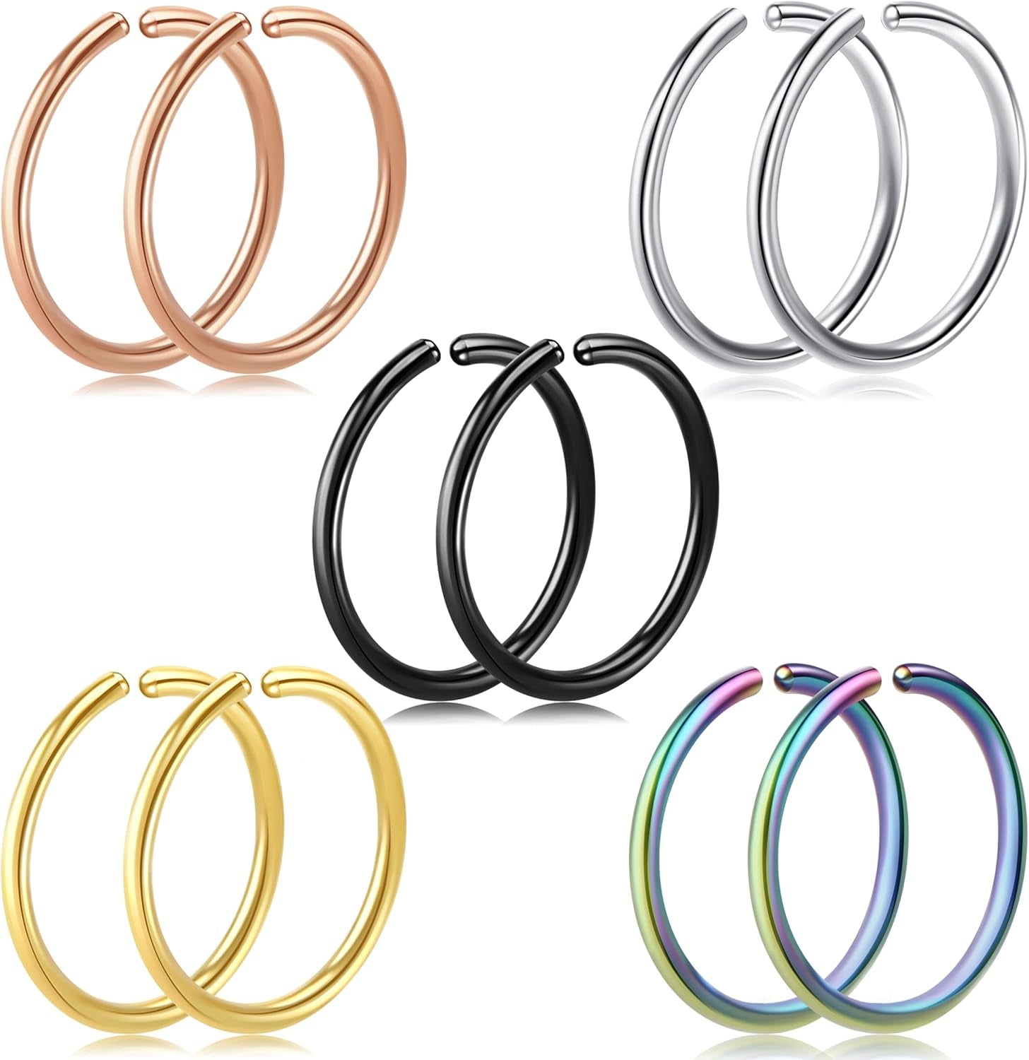 1-16Pcs 16G 18G 20G 22G Nose Rings Hoops Nose Piercings Fake Nose Ring Fake Septum Nose Ring Fake Lip Rings Fake Septum Piercing Fake Nose Piercing Fake Nose Hoop Faux Nose Rings Clip on Nose Cuffs Nose Piercing Jewelry Nose Rings for Women Men Nose Hoops