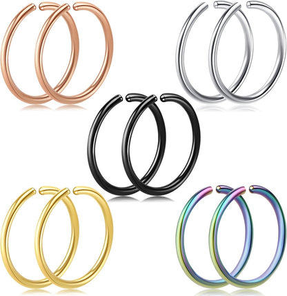 1-16Pcs 16G 18G 20G 22G Nose Rings Hoops Nose Piercings Fake Nose Ring Fake Septum Nose Ring Fake Lip Rings Fake Septum Piercing Fake Nose Piercing Fake Nose Hoop Faux Nose Rings Clip on Nose Cuffs Nose Piercing Jewelry Nose Rings for Women Men Nose Hoops