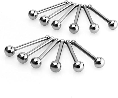 JEWELRIESHOP 40Pcs Nose Ring Studs Stainless Steel Nose Piercing Jewelry Bone Studs for Women Men Hypoallergenic 22G (1.5Mm,Silver Ball)