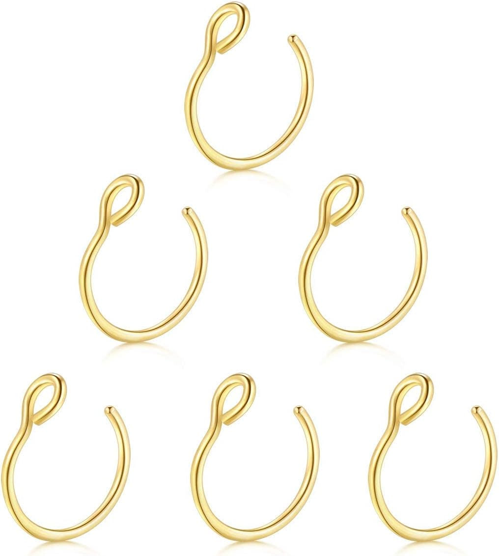Fake Nose Rings,Faux Piercing Jewelry 20G 8Mm Fake Nose Ring Hoop for Faux Lip Septum Nose Ring Set