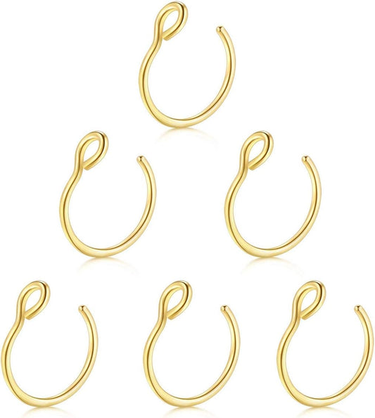 Fake Nose Rings,Faux Piercing Jewelry 20G 8Mm Fake Nose Ring Hoop for Faux Lip Septum Nose Ring Set