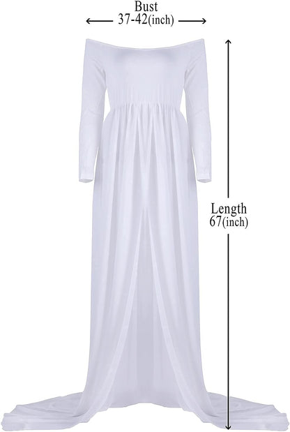 Mommy Jennie Maternity Dress off Shoulder Long Sleeve Split Front Chiffon Gown for Photoshoot