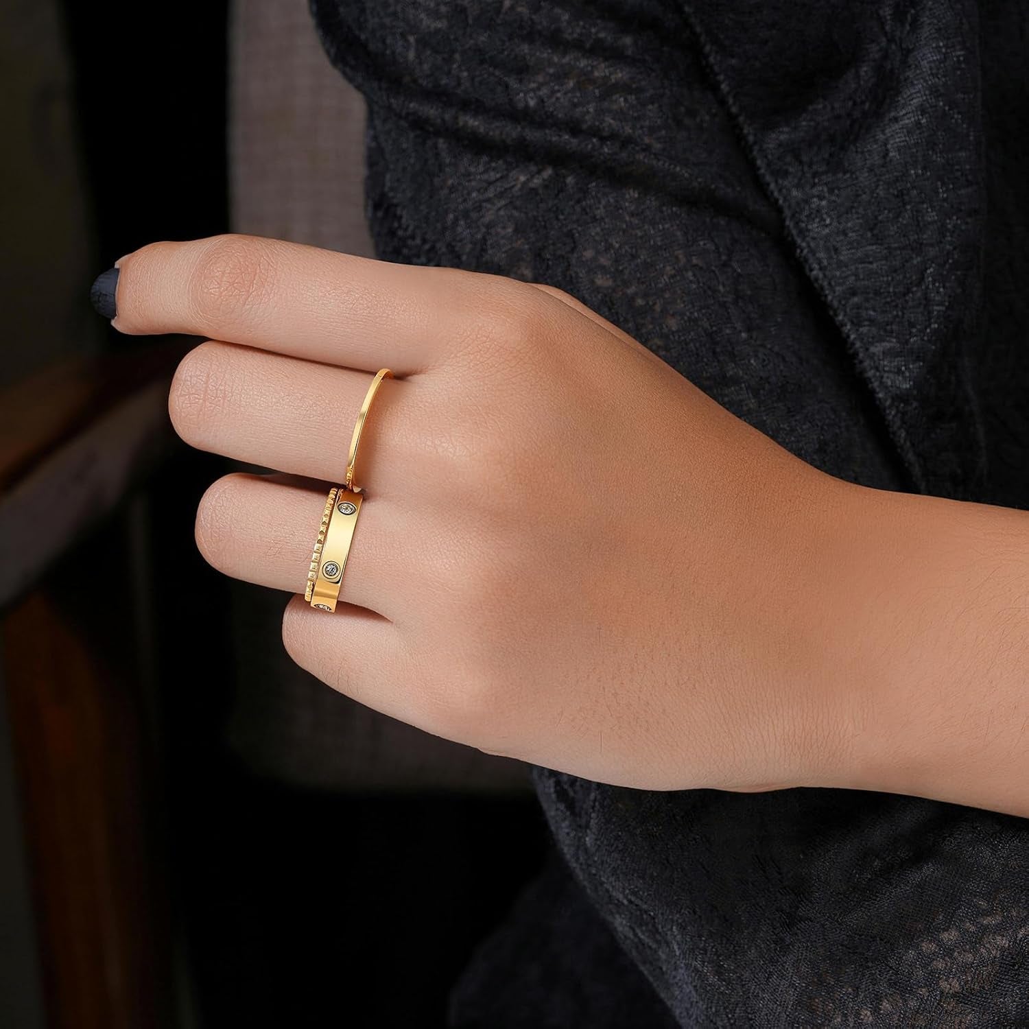 Elegant 3PCS Cubic Zirconia Stackable Love Rings for Women, 18K Gold-Plated Silver-Plated 316L Stainless Steel Hypoallergenic Jewelry, Easter Anniversary Birthday Gifts for Mom Friends Sister