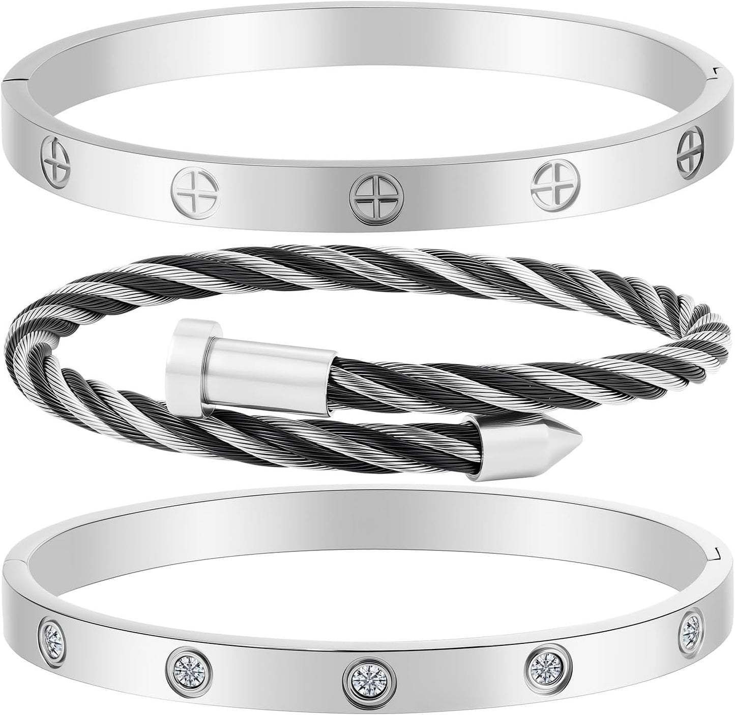 Gold Bracelets for Women - Stackable Bangles with Love & Friendship Theme - Stainless Steel Jewelry Gift for Her