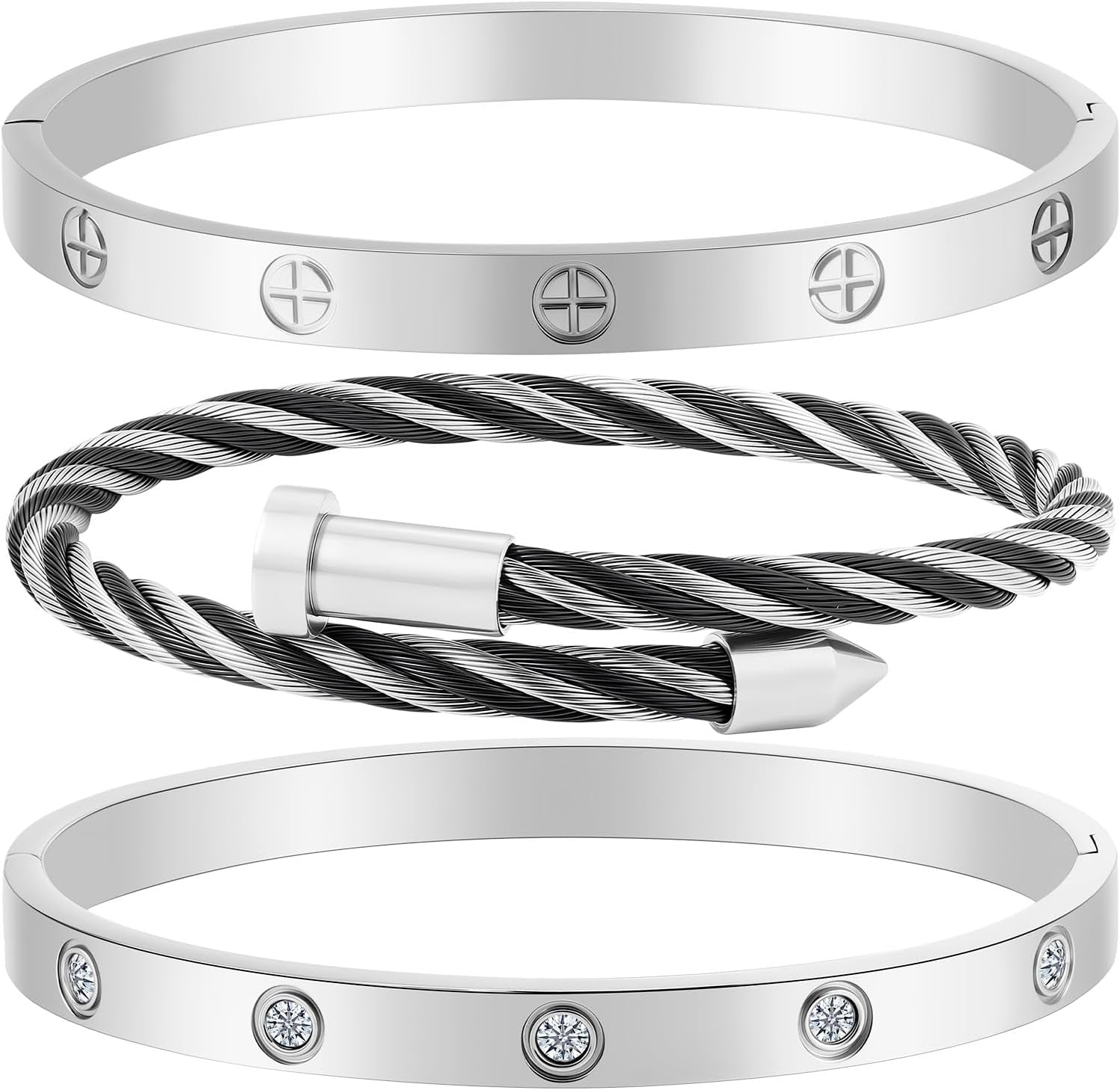 Gold Bracelets for Women - Stackable Bangles with Love & Friendship Theme - Stainless Steel Jewelry Gift for Her