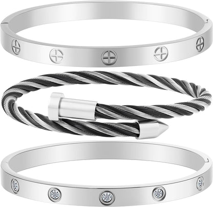 Gold Bracelets for Women - Stackable Bangles with Love & Friendship Theme - Stainless Steel Jewelry Gift for Her