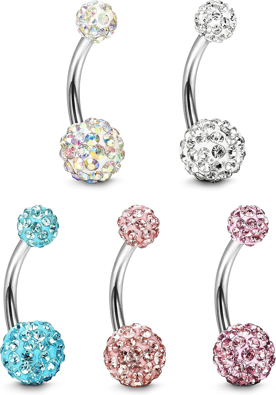 FIBO STEEL 5 Pcs 14G Stainless Steel Belly Button Rings Navel Barbell Body Jewelry Piercing