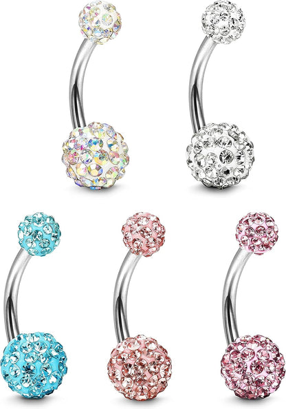 FIBO STEEL 5 Pcs 14G Stainless Steel Belly Button Rings Navel Barbell Body Jewelry Piercing