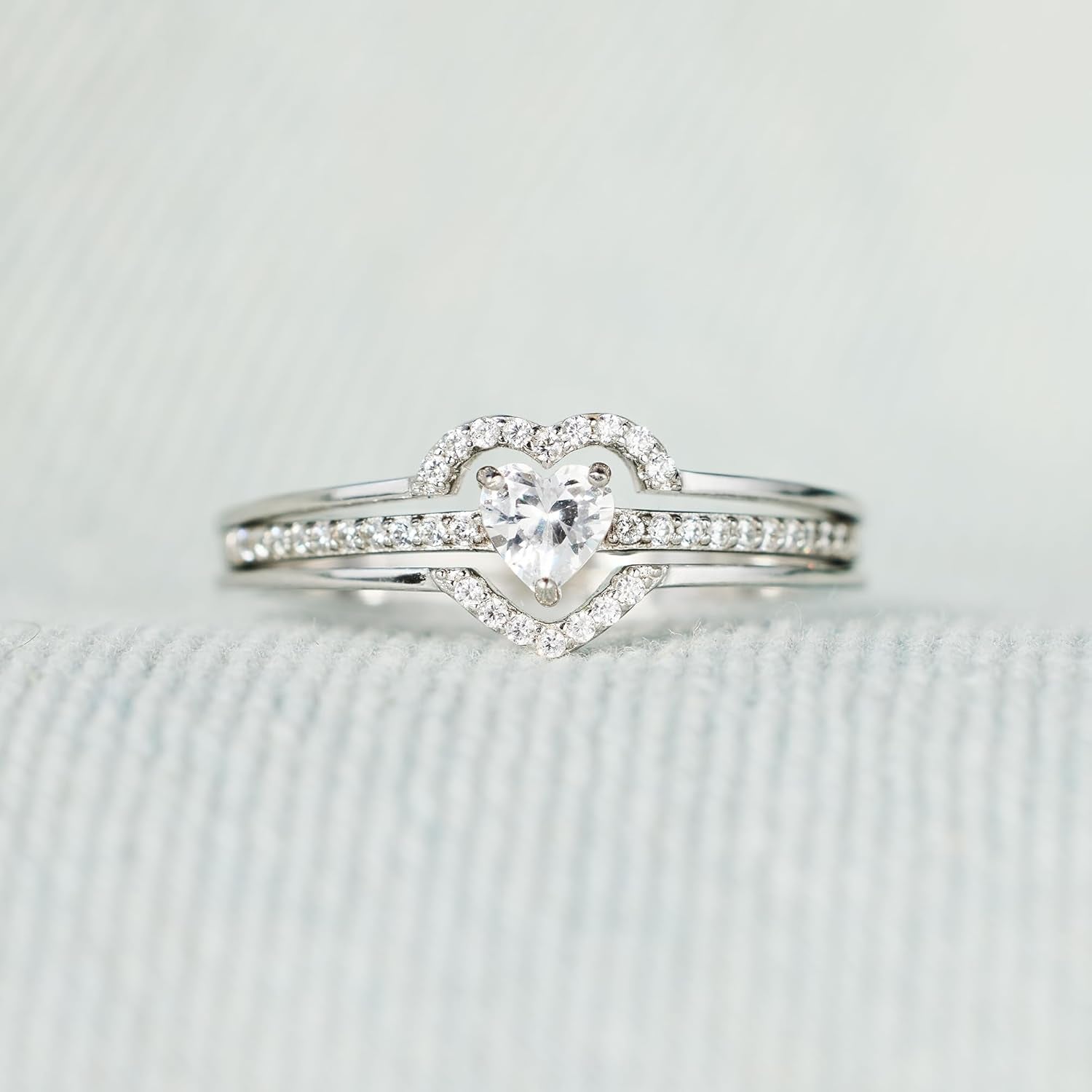 STORYJEWELLERY 925 Sterling Silver Rings for Women, Promise Rings for Her, Heart Purity Ring, Stacking Silver Pinky Ring for Women, Gifts for Her