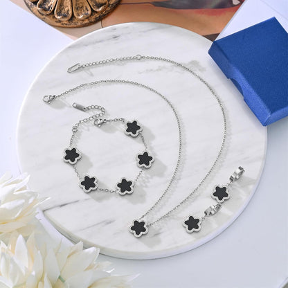 Lucky Clover Jewelry Set 18K Gold Plated Five Leaf Clover Necklace Bracelet Earrings Set Flower Jewelry Sets Birthday Gifts for Women