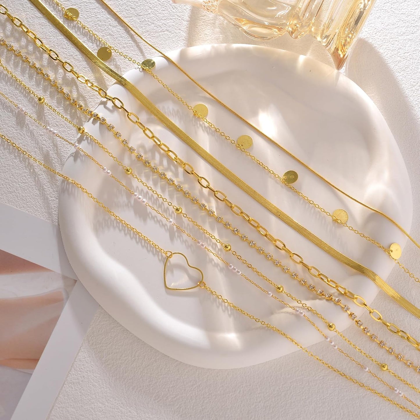 Tornito 8Pcs Waist Belly Chain CZ Heart Pearl Snake Bead Sequin Paperclip Belly Chain Summer Beach Sexy Body Chains Jewelry Accessories for Women Adjustable