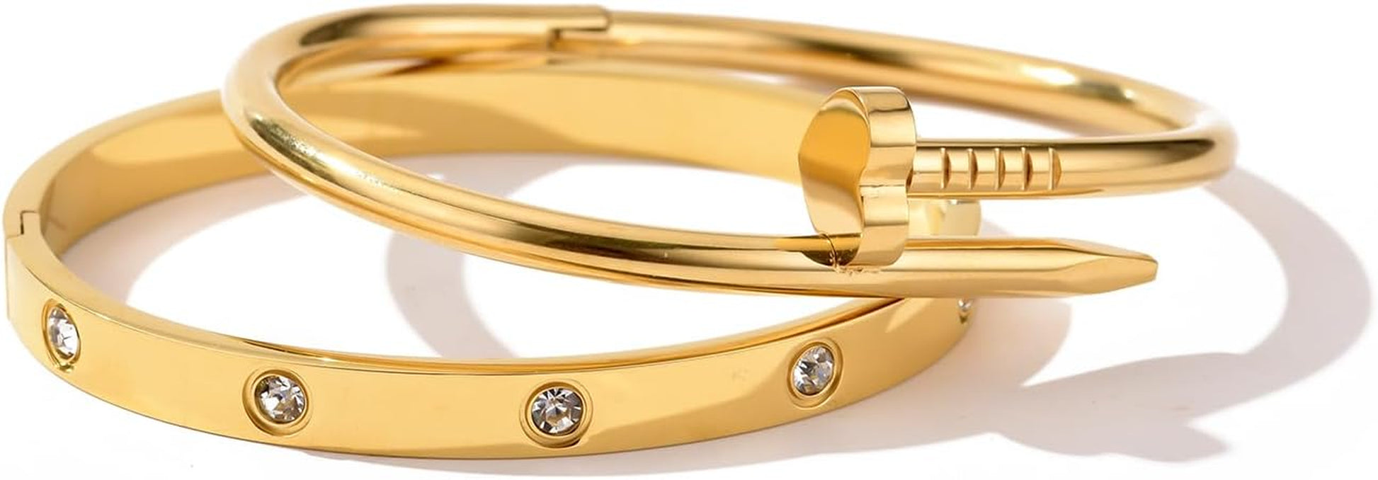 18K Gold Plated Love Nail Bangle Bracelet Set Stackable Dupes Stainless Steel Bangle Set for Love Trendy Jewelry