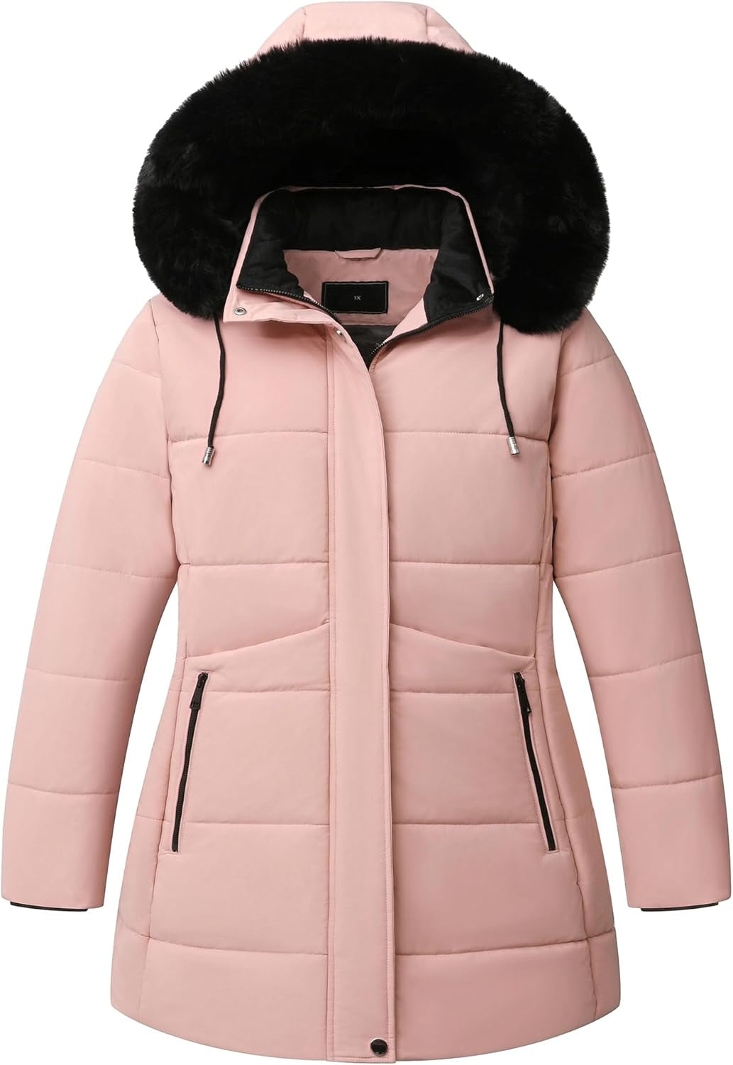 Winter parka jacket front zipper and pocket design
