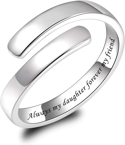BEILIN 925 Sterling Silver Inspirational Jewelry Rings Adjustable Ring Personality Encouragement Gift for Teens Women