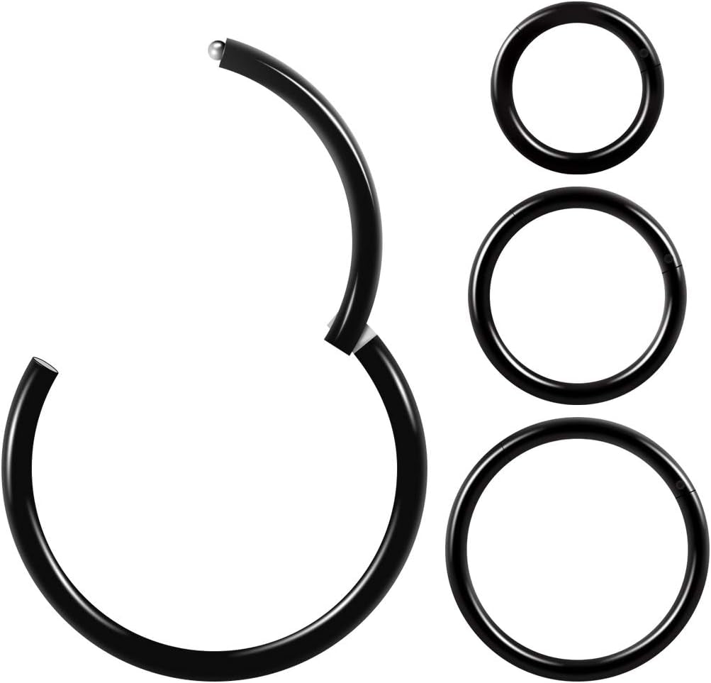 4Pcs 16G 18G 20G Surgical-Steel-Piercing-Ring-Nose-Rings-Hinged-Hoop-Earrings,6Mm 8Mm 10Mm 12Mm Seamless Stainless Steel Clicker Eyebrow Septum Piercing Hoop,Sliver Black Gold Rose Gold Rainbow Body Jewelry Set