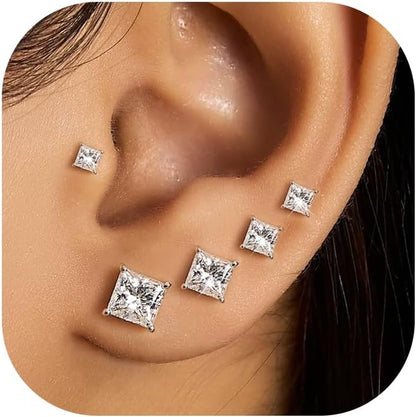 5 Pairs 14K Gold Plated Stud Earrings for Women, Hypoallergenic Earring Sets for Multiple Piercing, Premium Cubic Zirconia Studs Earrings for Women