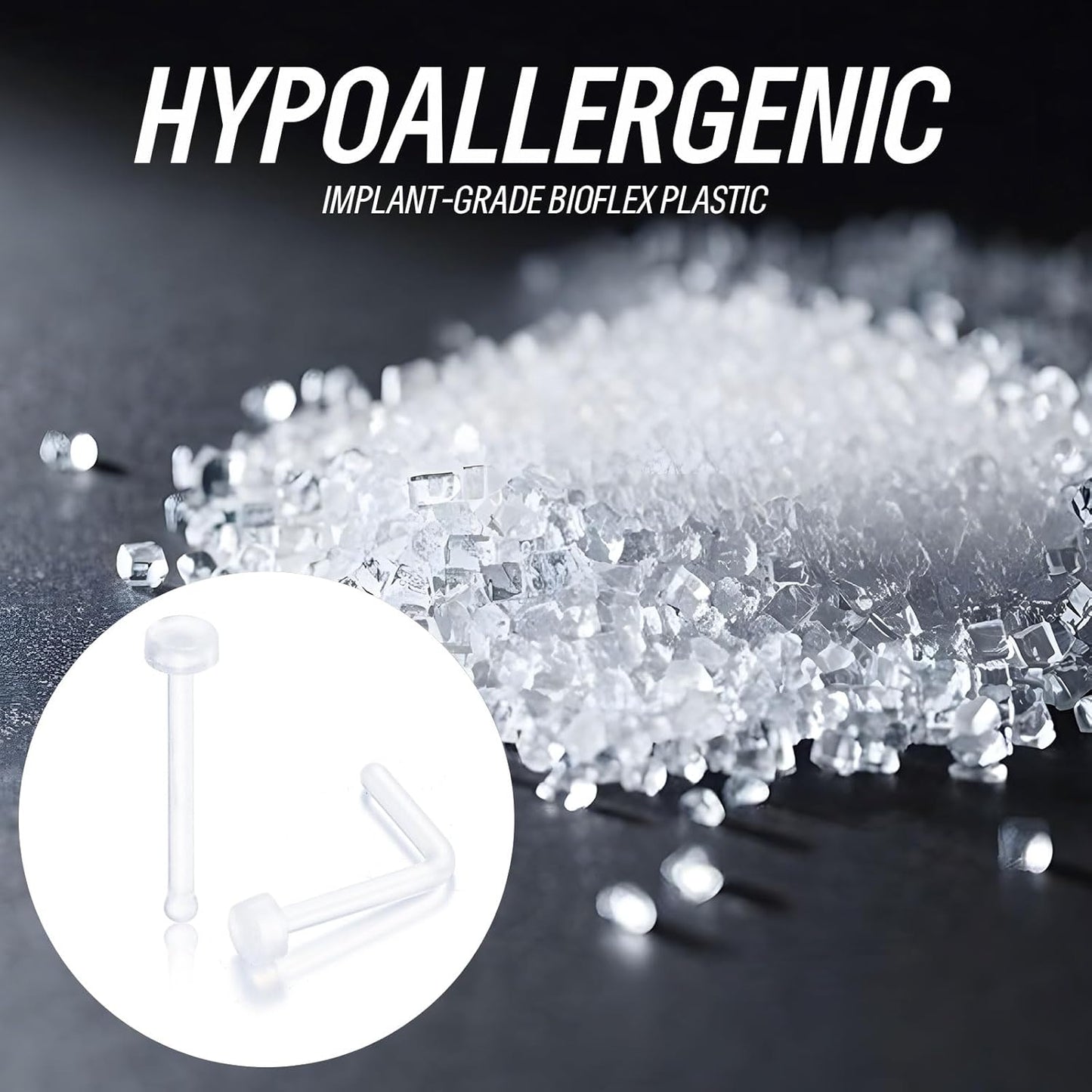 Clear Nose Ring Bioflex for Women and Men,20G Nose Ring,Plastic Cear Nose Studs for Work L Shaped,Body Clear Piercing Retainer 18G L Shaped Nose Rings Studs Piercing Jewelry，Pack of 30