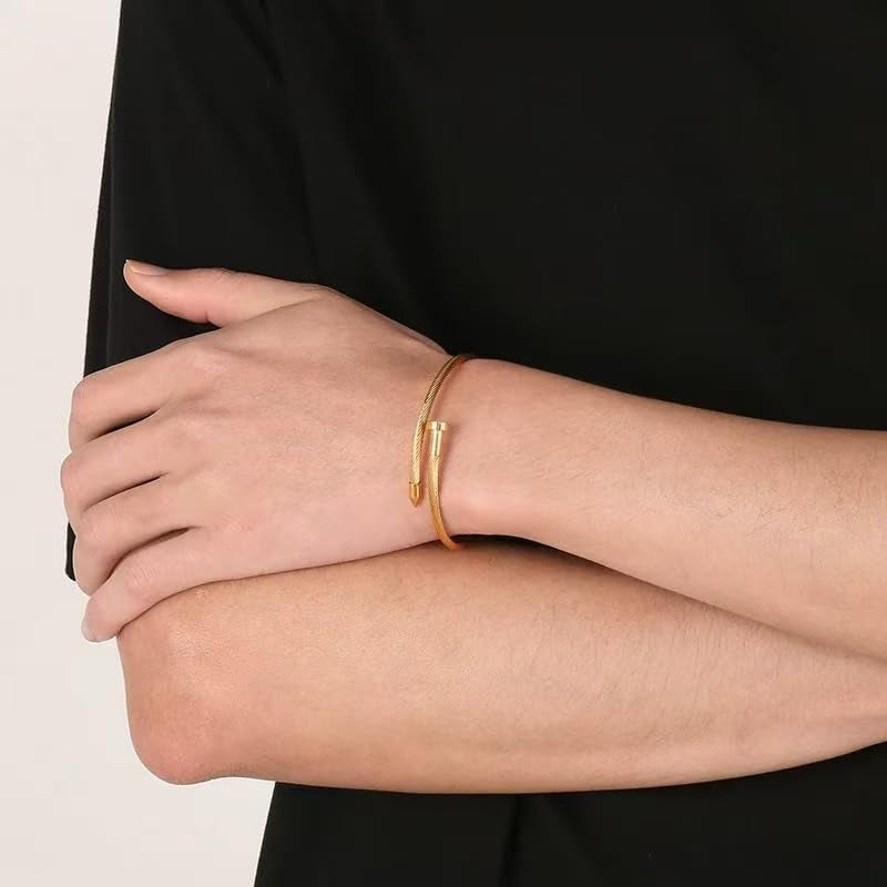 18K Gold Plated Four Leaf Clover Bracelet Bangle Set for Women Stack Bracelets Stainless Steel Bangle Set for Love Trendy Jewelry Gifts for Women (3 Sets(Bracelet,2Bangle))