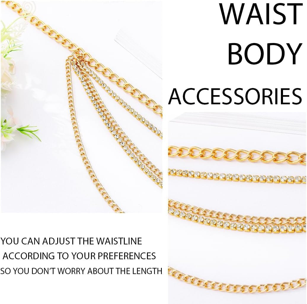 Rhinestone Sparkly Waist Chain Gold Layered Waist Chains Crystal Belly Chain Tassels Body Jewelry for Women
