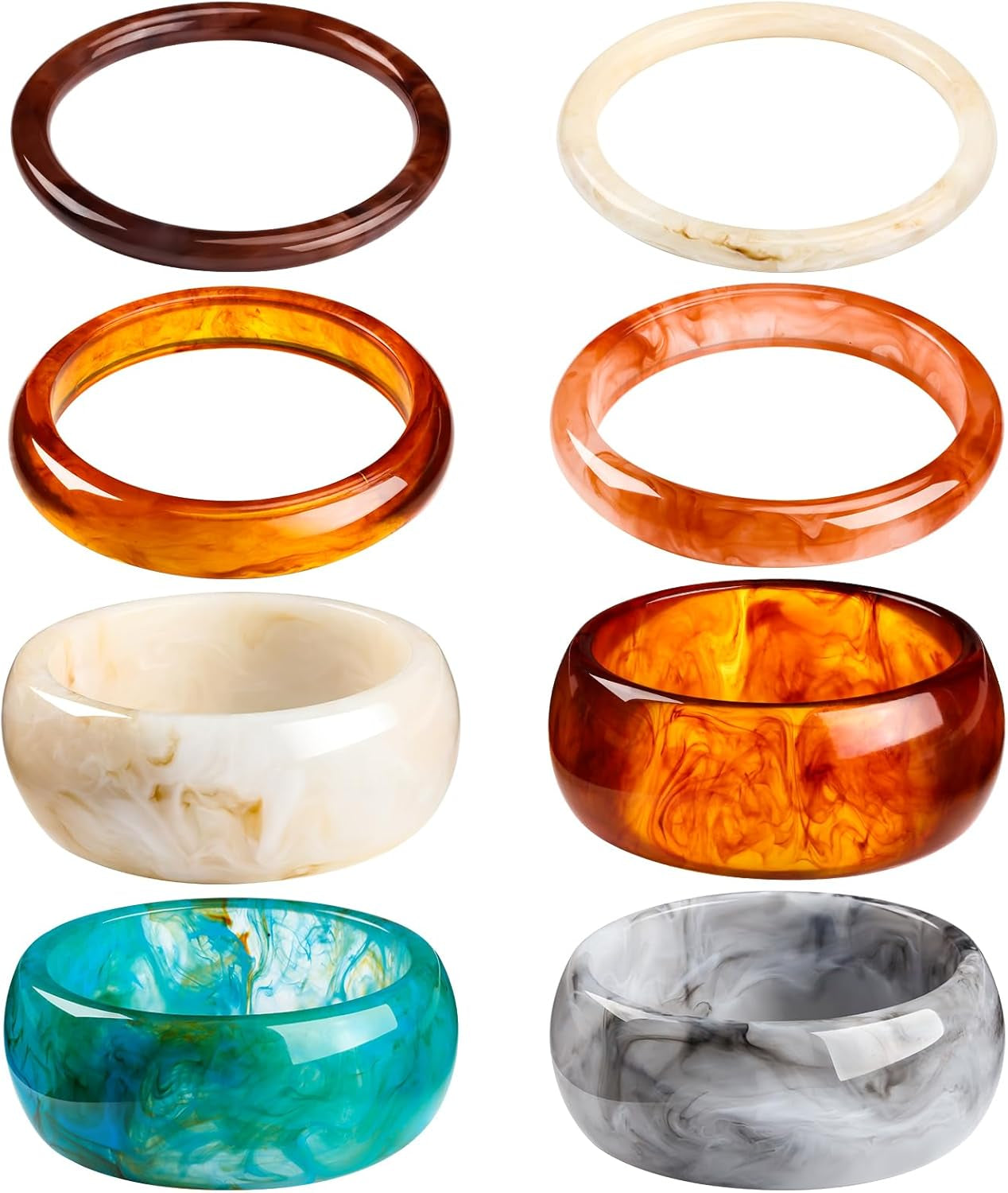 8 Pcs Acrylic Resin Chunky Bangle Bracelets for Women Colorful Punk Geometric Wristband, Christmas Jewelry Gifts