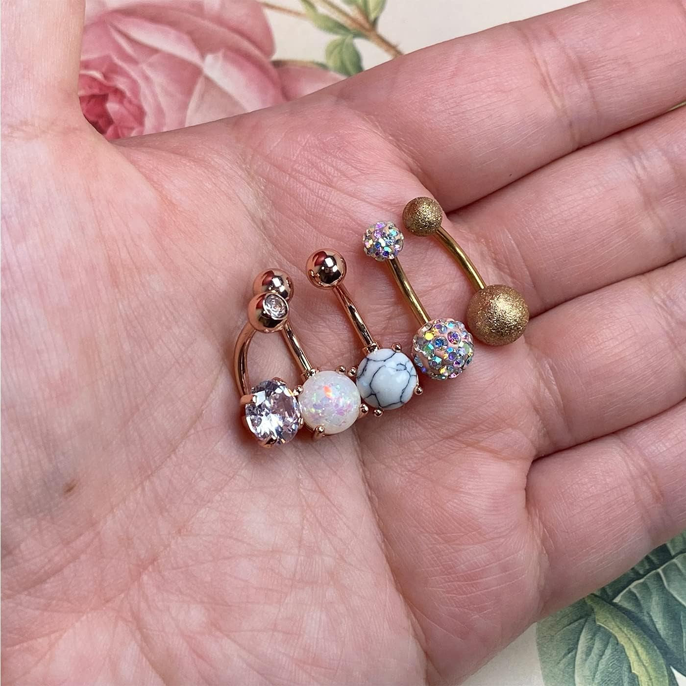 JFORYOU Belly Button Rings Stainless Steel 14G CZ Opal Navel Rings Barbells Women Girls Belly Piercing Jewelry