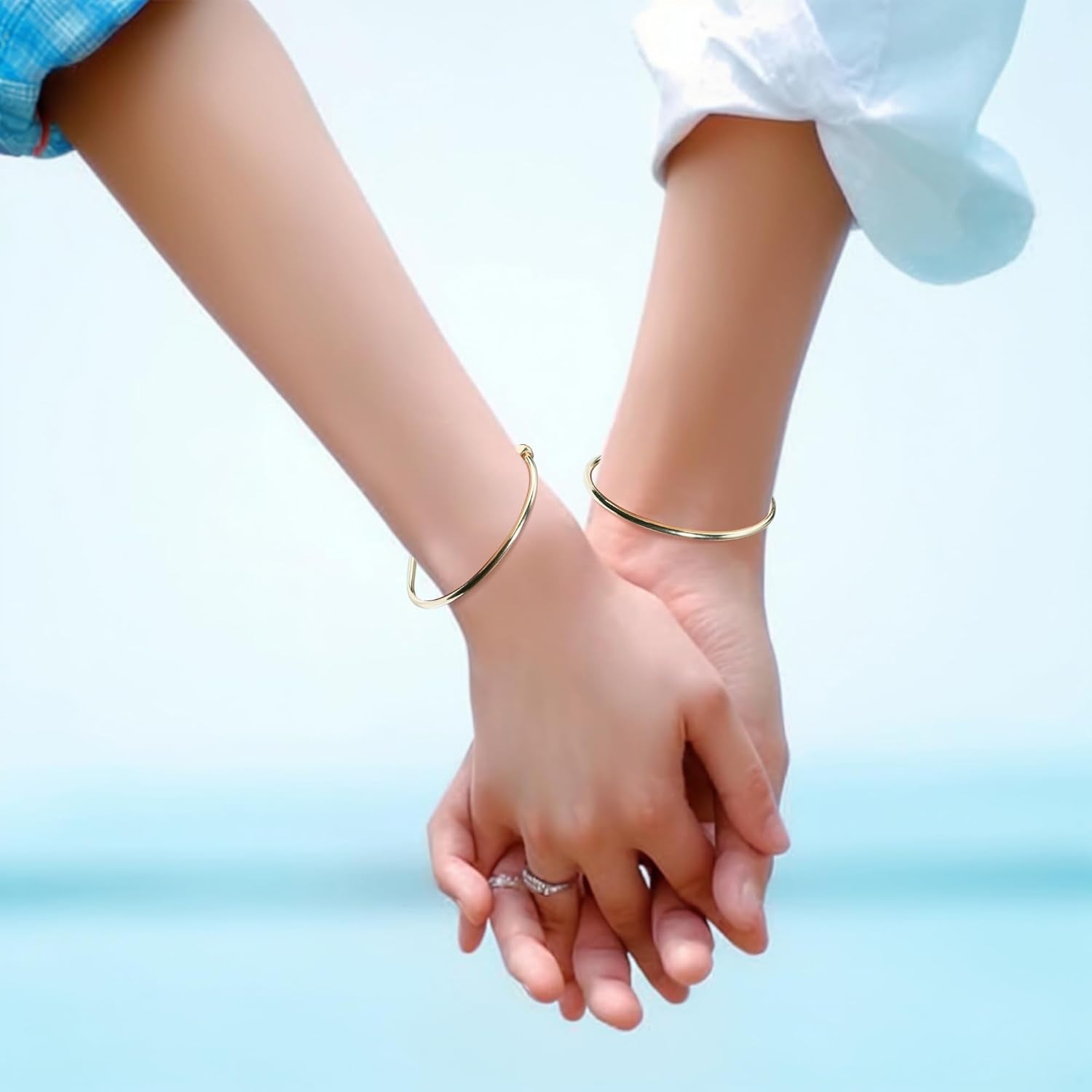 Stainless Steel Adjustable Bangle Bracelets for Women Gold/Silver/Rhodium Plated Simple Bangles Bracelets 3Mm Stacking Open Cuff Bangles Set 2 Pcs/Lot Gifts Jewelry