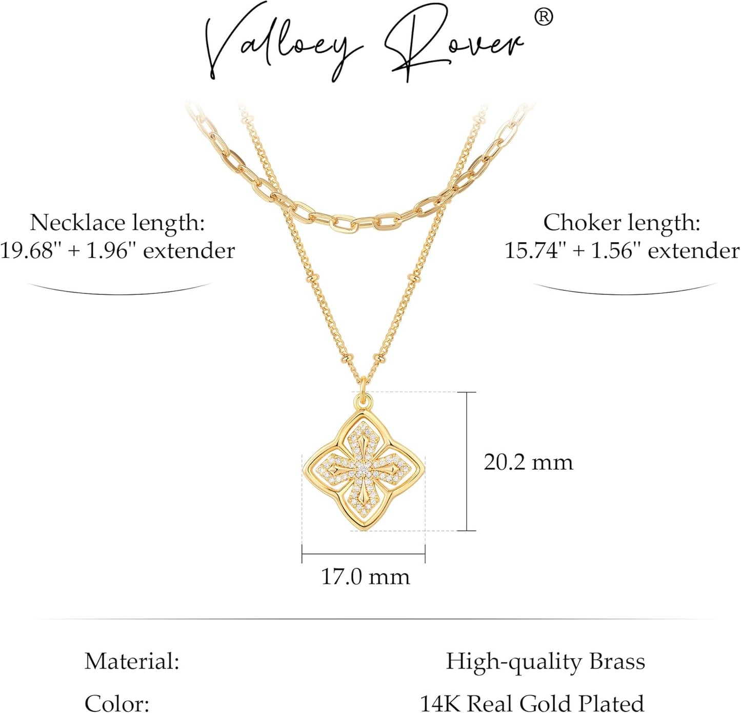 VALLOEY ROVER Gold Clover Necklace, Layered Necklaces for Women 14K Gold Plated Dainty Clover Pendant Necklace Set Link Chain Choker Necklaces Stackable Simple Gold Jewelry for Women
