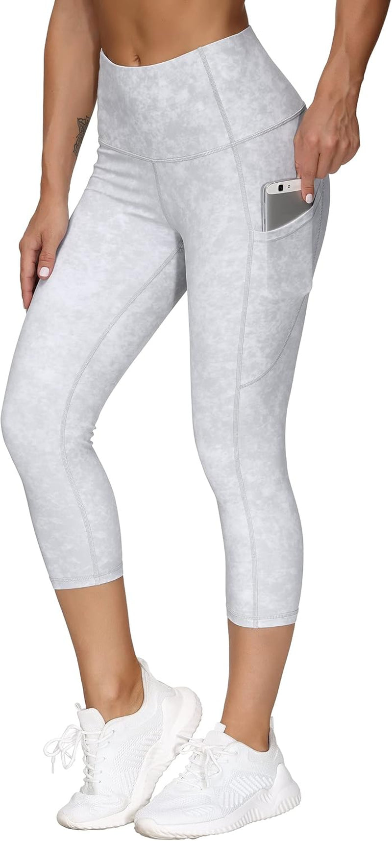 THE GYM PEOPLE Thick High Waist Capris Yoga Pants with Pockets, Tummy Control Workout Running Yoga Leggings for Women