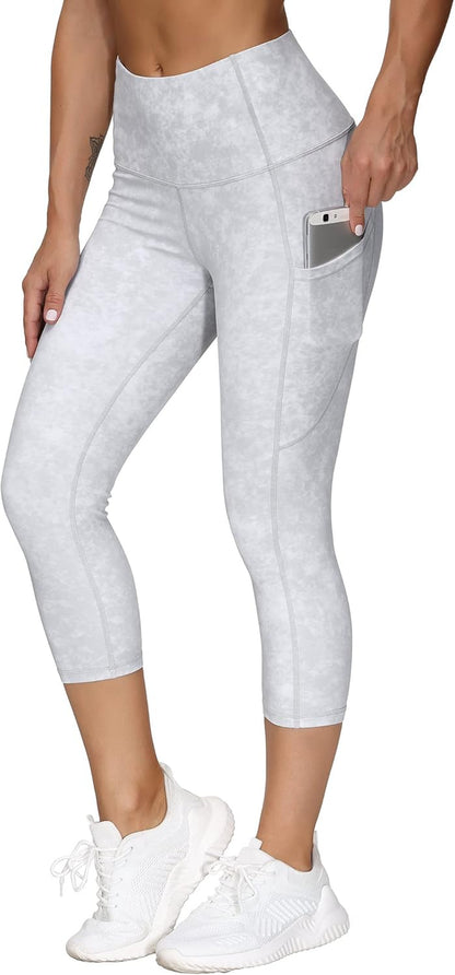 THE GYM PEOPLE Thick High Waist Capris Yoga Pants with Pockets, Tummy Control Workout Running Yoga Leggings for Women