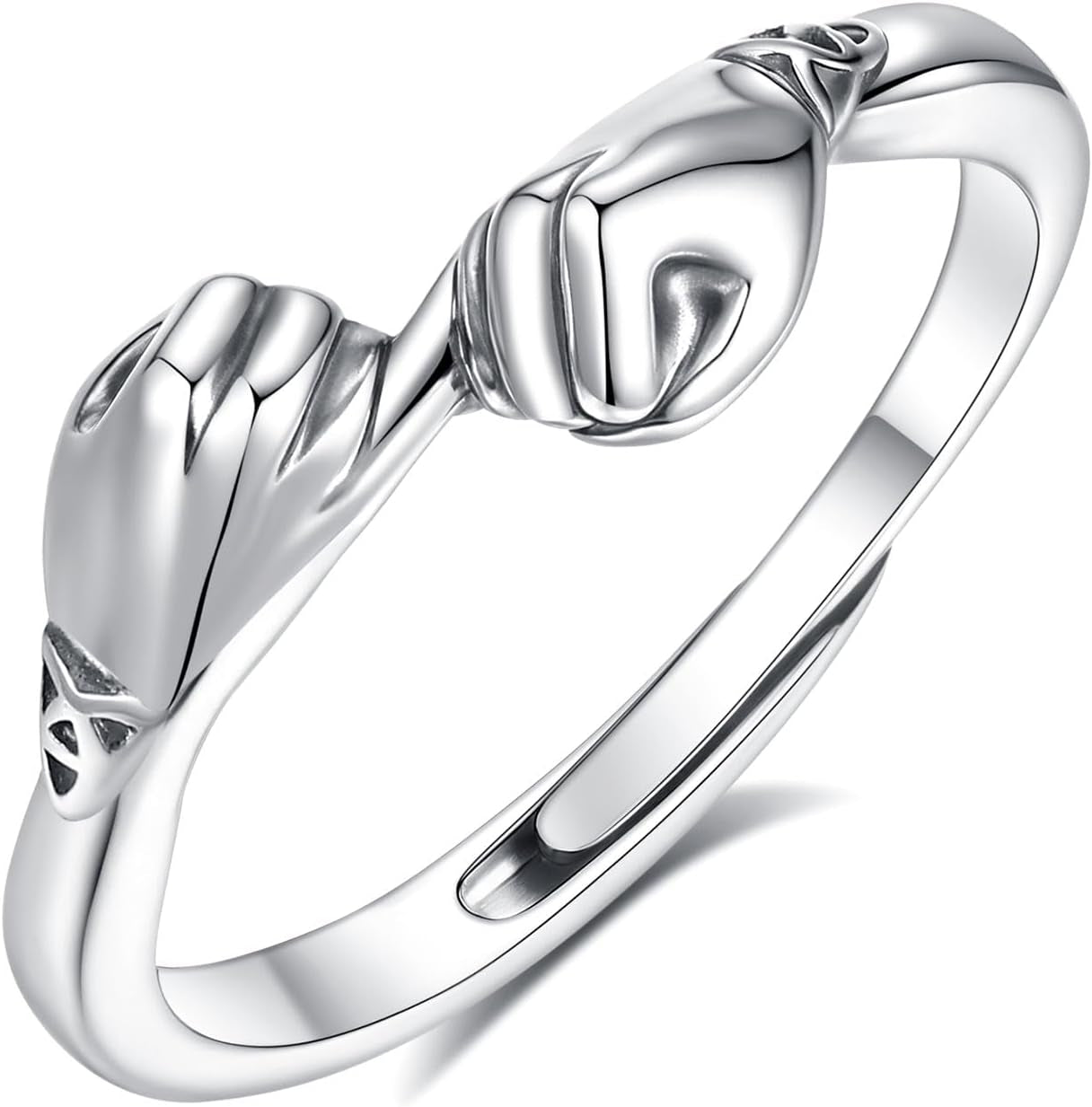 EUDORA Heart Hug Rings for Women Men S925 Sterling Silver, 18K Gold-Plated Adjustable Hugging Hands Open Ring Pinky Promise Couples Bands Rings Promise Ring Jewelry Gifts for Women Men