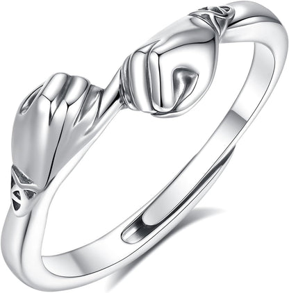 EUDORA Heart Hug Rings for Women Men S925 Sterling Silver, 18K Gold-Plated Adjustable Hugging Hands Open Ring Pinky Promise Couples Bands Rings Promise Ring Jewelry Gifts for Women Men